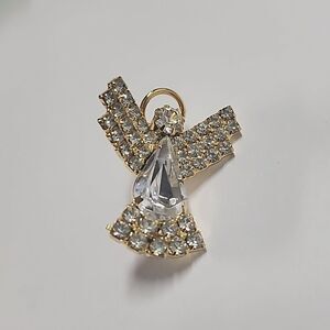 Vintage Clear Rhinestone Guardian Angel Gold Tone Lapel Pin